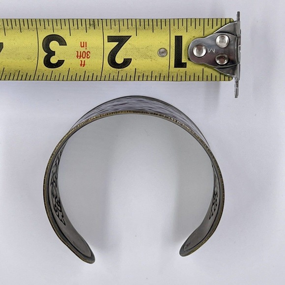 Vintage Cuff Bracelet Boho Chunky Vine Leaves Purple Floral Jewelry Brass Tone - Picture 6 of 7